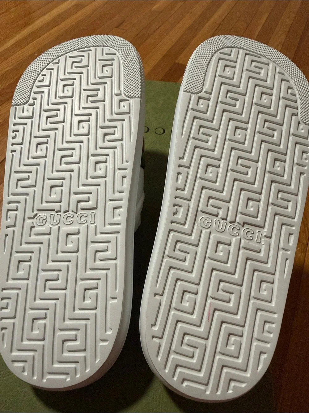 Gucci White Slides with Green & Red Stripes